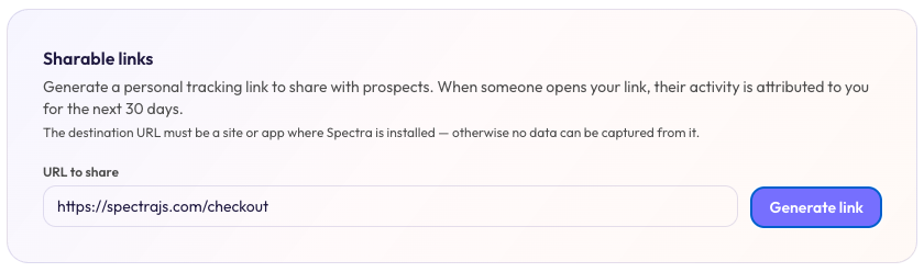 URL field and Generate Link button in Sharable Links