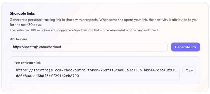 Generated Spectra link with attribution token in the query string